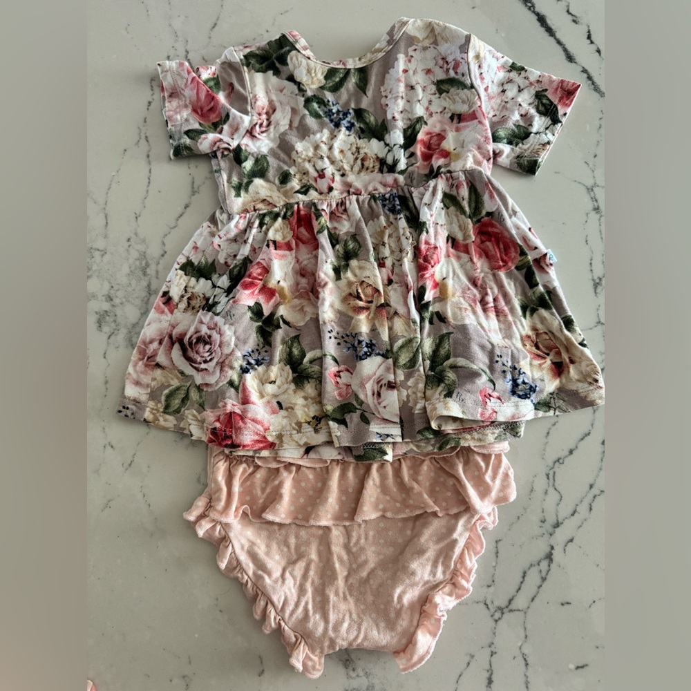 Posh peanut Cassie Short Sleeve Peplum Ruffled Bummie Set